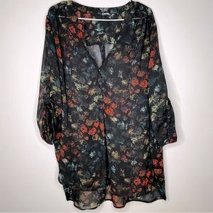 #207 George Plus Sheer Abstract Blouse with Cuff Sleeves